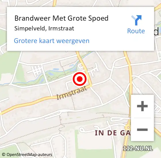 Locatie op kaart van de 112 melding: Brandweer Met Grote Spoed Naar Simpelveld, Irmstraat op 19 mei 2023 06:42