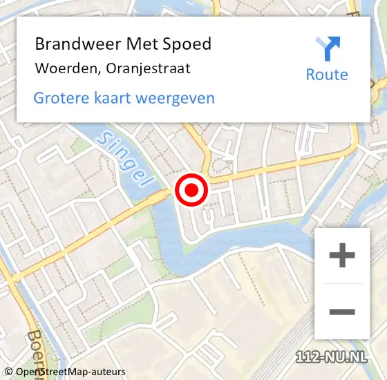 Locatie op kaart van de 112 melding: Brandweer Met Spoed Naar Woerden, Oranjestraat op 19 mei 2023 07:39