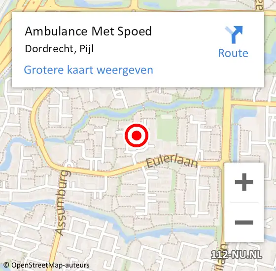 Locatie op kaart van de 112 melding: Ambulance Met Spoed Naar Dordrecht, Pijl op 19 mei 2023 08:37