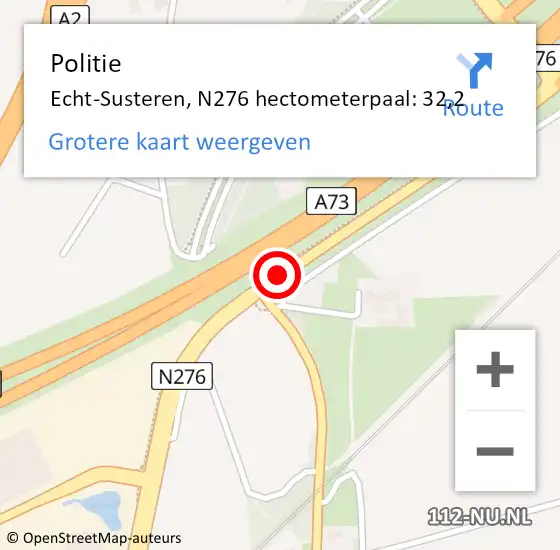Locatie op kaart van de 112 melding: Politie Echt-Susteren, N276 hectometerpaal: 32,2 op 19 mei 2023 08:48