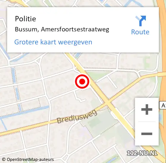 Locatie op kaart van de 112 melding: Politie Bussum, Amersfoortsestraatweg op 19 mei 2023 09:24