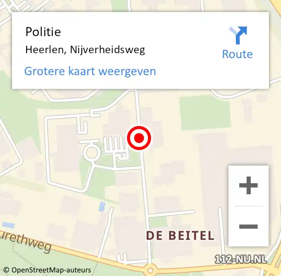 Locatie op kaart van de 112 melding: Politie Heerlen, Nijverheidsweg op 19 mei 2023 09:32