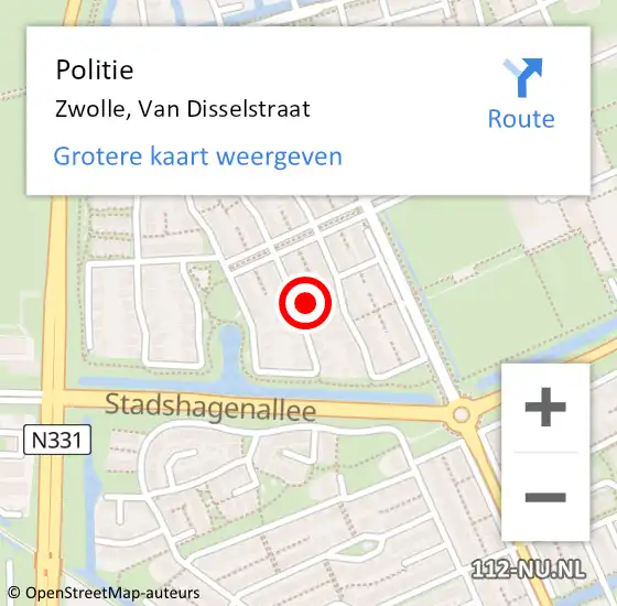 Locatie op kaart van de 112 melding: Politie Zwolle, Van Disselstraat op 19 mei 2023 10:00