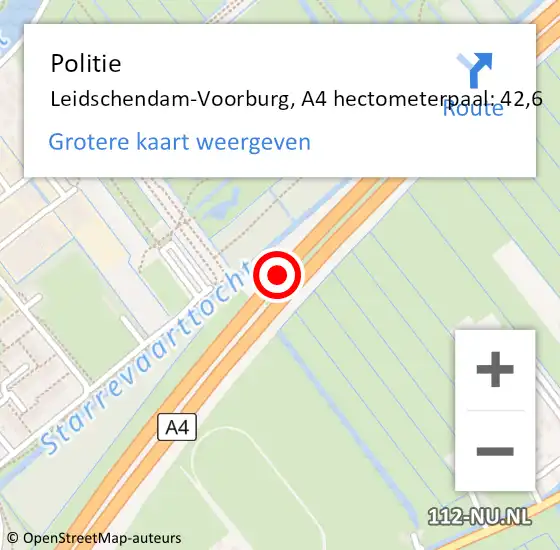 Locatie op kaart van de 112 melding: Politie Leidschendam-Voorburg, A4 hectometerpaal: 42,6 op 19 mei 2023 10:03