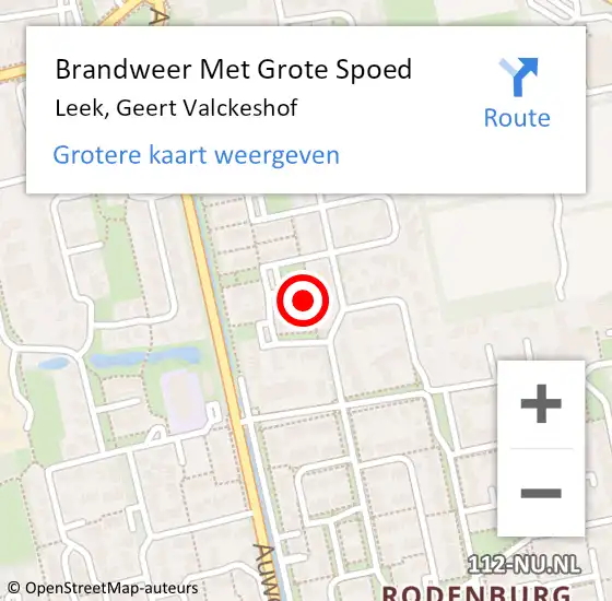 Locatie op kaart van de 112 melding: Brandweer Met Grote Spoed Naar Leek, Geert Valckeshof op 19 mei 2023 10:04