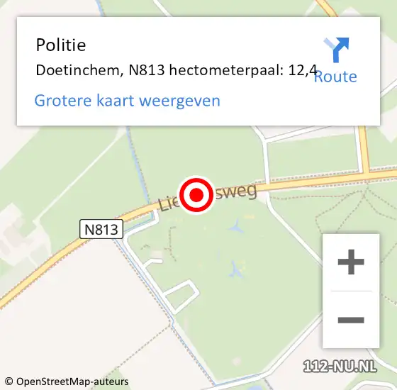 Locatie op kaart van de 112 melding: Politie Doetinchem, N813 hectometerpaal: 12,4 op 19 mei 2023 10:37