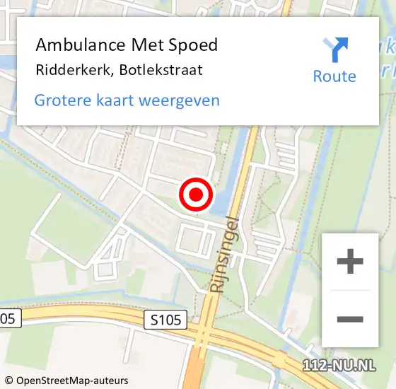 Locatie op kaart van de 112 melding: Ambulance Met Spoed Naar Ridderkerk, Botlekstraat op 19 mei 2023 10:38