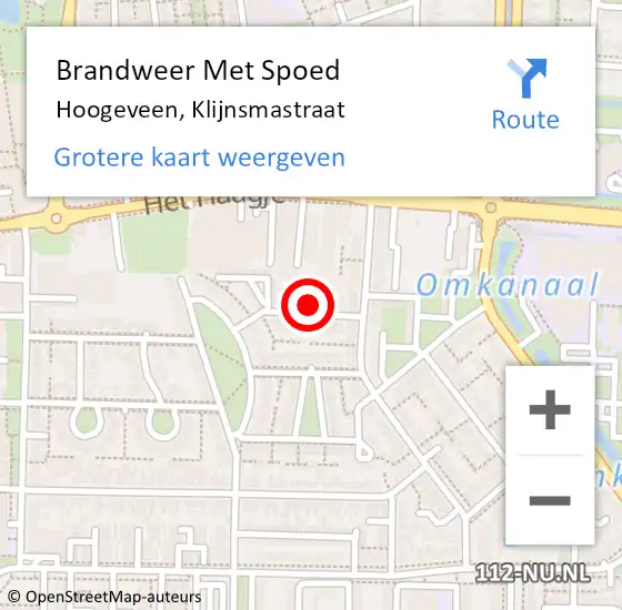 Locatie op kaart van de 112 melding: Brandweer Met Spoed Naar Hoogeveen, Klijnsmastraat op 19 mei 2023 10:51