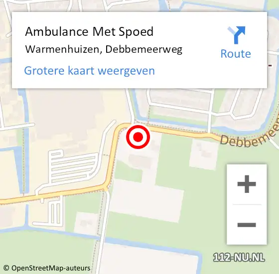 Locatie op kaart van de 112 melding: Ambulance Met Spoed Naar Warmenhuizen, Debbemeerweg op 19 mei 2023 11:45