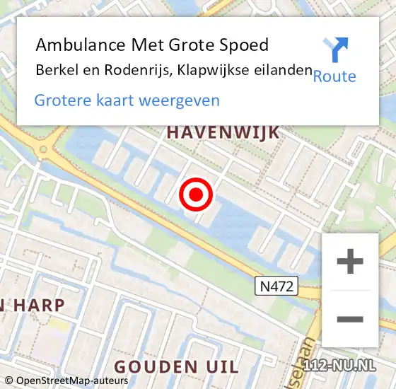 Locatie op kaart van de 112 melding: Ambulance Met Grote Spoed Naar Berkel en Rodenrijs, Klapwijkse eilanden op 19 mei 2023 12:00