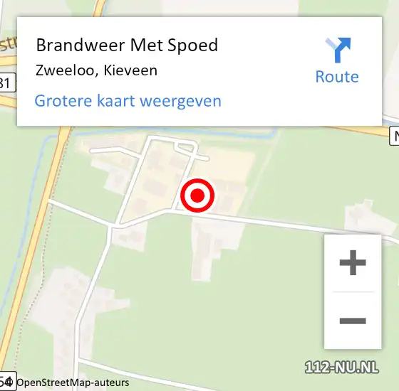 Locatie op kaart van de 112 melding: Brandweer Met Spoed Naar Zweeloo, Kieveen op 19 mei 2023 12:20