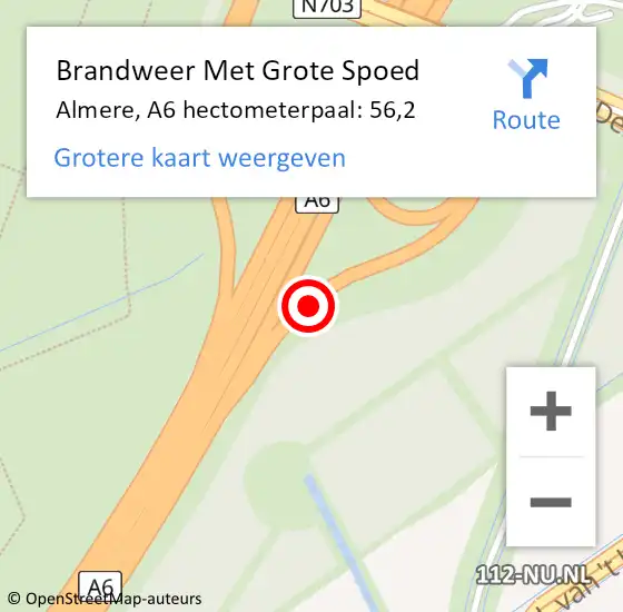 Locatie op kaart van de 112 melding: Brandweer Met Grote Spoed Naar Almere, A6 hectometerpaal: 56,2 op 19 mei 2023 12:35