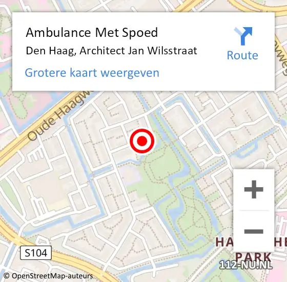 Locatie op kaart van de 112 melding: Ambulance Met Spoed Naar Den Haag, Architect Jan Wilsstraat op 19 mei 2023 12:36