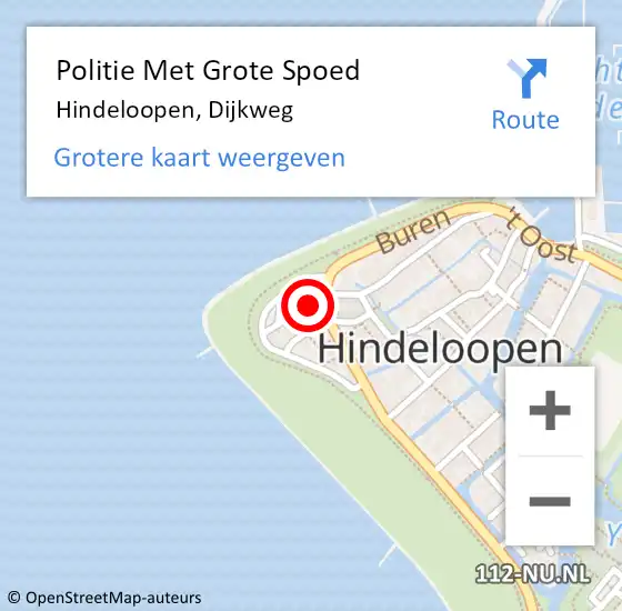 Locatie op kaart van de 112 melding: Politie Met Grote Spoed Naar Hindeloopen, Dijkweg op 19 mei 2023 12:44