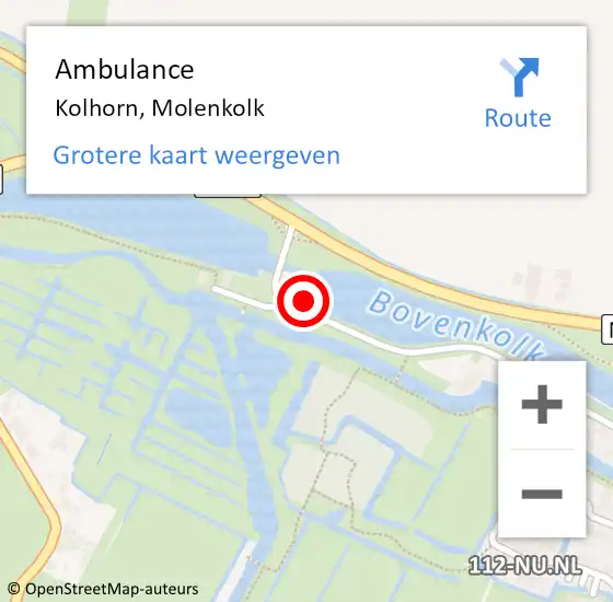 Locatie op kaart van de 112 melding: Ambulance Kolhorn, Molenkolk op 19 mei 2023 12:51