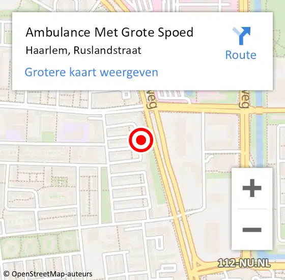 Locatie op kaart van de 112 melding: Ambulance Met Grote Spoed Naar Haarlem, Ruslandstraat op 19 mei 2023 12:55