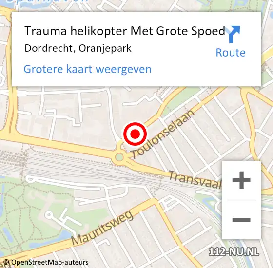 Locatie op kaart van de 112 melding: Trauma helikopter Met Grote Spoed Naar Dordrecht, Oranjepark op 19 mei 2023 13:11