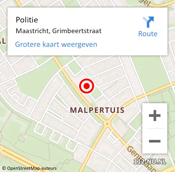 Locatie op kaart van de 112 melding: Politie Maastricht, Grimbeertstraat op 19 mei 2023 13:17