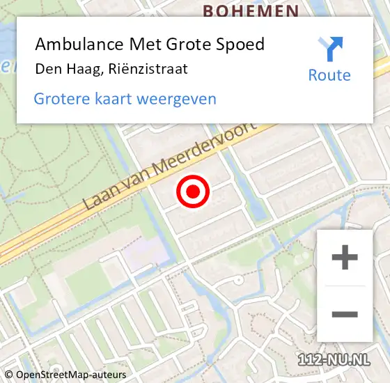 Locatie op kaart van de 112 melding: Ambulance Met Grote Spoed Naar Den Haag, Riënzistraat op 19 mei 2023 13:20