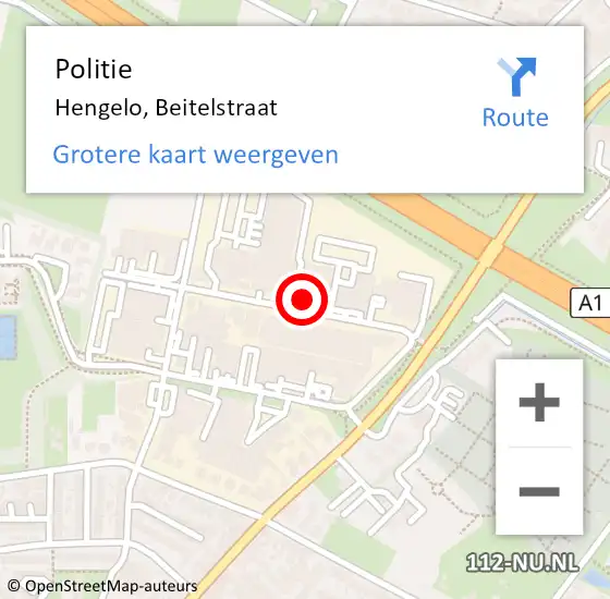 Locatie op kaart van de 112 melding: Politie Hengelo, Beitelstraat op 19 mei 2023 13:24