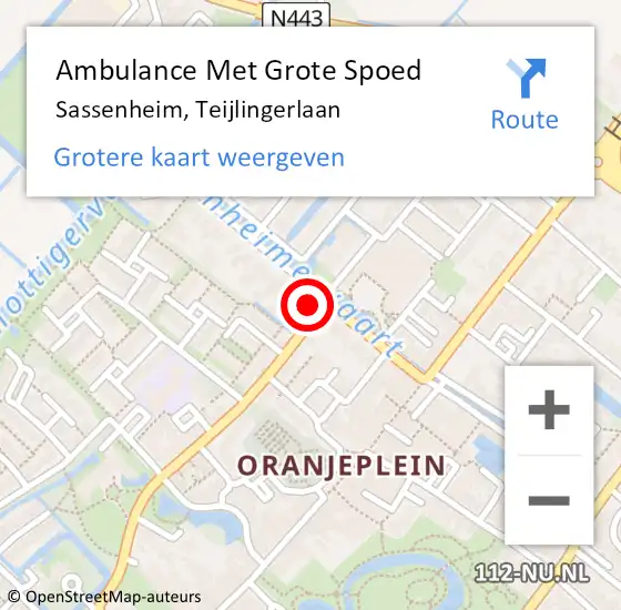 Locatie op kaart van de 112 melding: Ambulance Met Grote Spoed Naar Sassenheim, Teijlingerlaan op 19 mei 2023 13:28