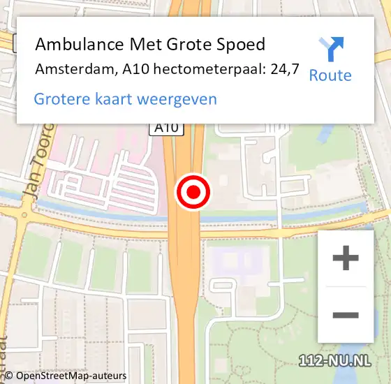 Locatie op kaart van de 112 melding: Ambulance Met Grote Spoed Naar Amsterdam, A10 hectometerpaal: 24,7 op 19 mei 2023 13:37