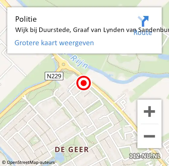 Locatie op kaart van de 112 melding: Politie Wijk bij Duurstede, Graaf van Lynden van Sandenburgweg op 19 mei 2023 13:51