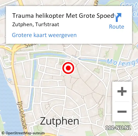 Locatie op kaart van de 112 melding: Trauma helikopter Met Grote Spoed Naar Zutphen, Turfstraat op 19 mei 2023 14:04