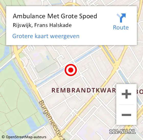 Locatie op kaart van de 112 melding: Ambulance Met Grote Spoed Naar Rijswijk, Frans Halskade op 19 mei 2023 14:19