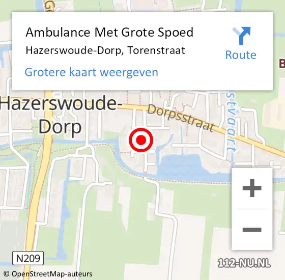 Locatie op kaart van de 112 melding: Ambulance Met Grote Spoed Naar Hazerswoude-Dorp, Torenstraat op 19 mei 2023 14:25