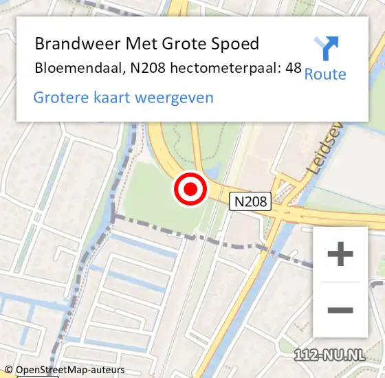 Locatie op kaart van de 112 melding: Brandweer Met Grote Spoed Naar Bloemendaal, N208 hectometerpaal: 48 op 19 mei 2023 14:57