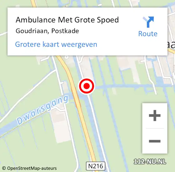 Locatie op kaart van de 112 melding: Ambulance Met Grote Spoed Naar Goudriaan, Postkade op 19 mei 2023 15:02