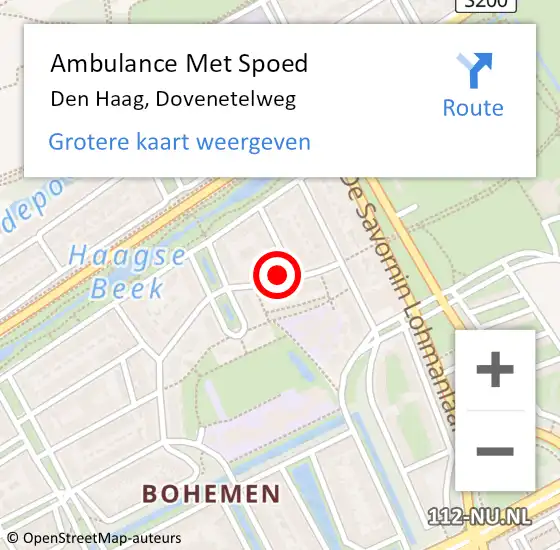 Locatie op kaart van de 112 melding: Ambulance Met Spoed Naar Den Haag, Dovenetelweg op 19 mei 2023 15:13