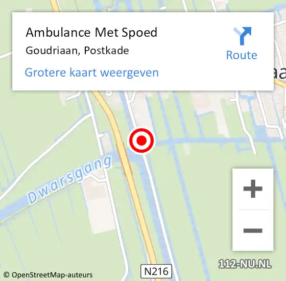 Locatie op kaart van de 112 melding: Ambulance Met Spoed Naar Goudriaan, Postkade op 19 mei 2023 15:21