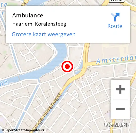 Locatie op kaart van de 112 melding: Ambulance Haarlem, Koralensteeg op 26 augustus 2014 01:10