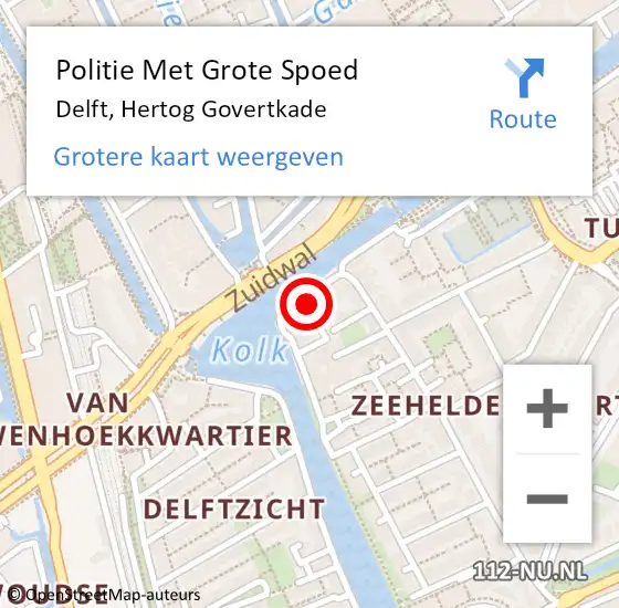 Locatie op kaart van de 112 melding: Politie Met Grote Spoed Naar Delft, Hertog Govertkade op 19 mei 2023 16:27