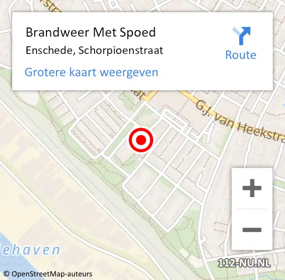 Locatie op kaart van de 112 melding: Brandweer Met Spoed Naar Enschede, Schorpioenstraat op 19 mei 2023 16:30