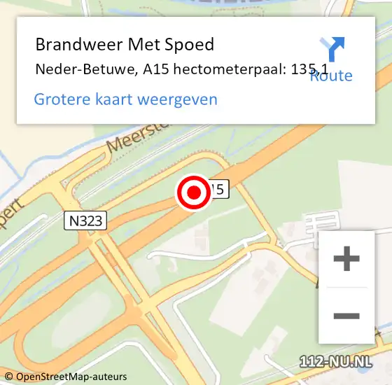 Locatie op kaart van de 112 melding: Brandweer Met Spoed Naar Neder-Betuwe, A15 hectometerpaal: 135,1 op 19 mei 2023 16:37