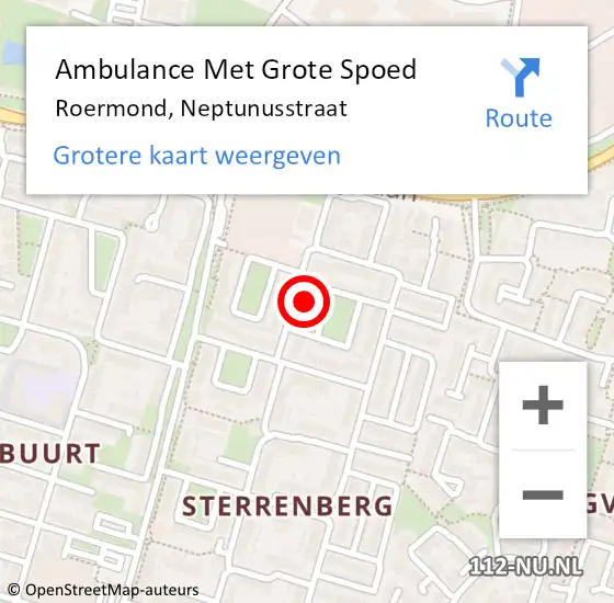 Locatie op kaart van de 112 melding: Ambulance Met Grote Spoed Naar Roermond, Neptunusstraat op 19 mei 2023 16:50