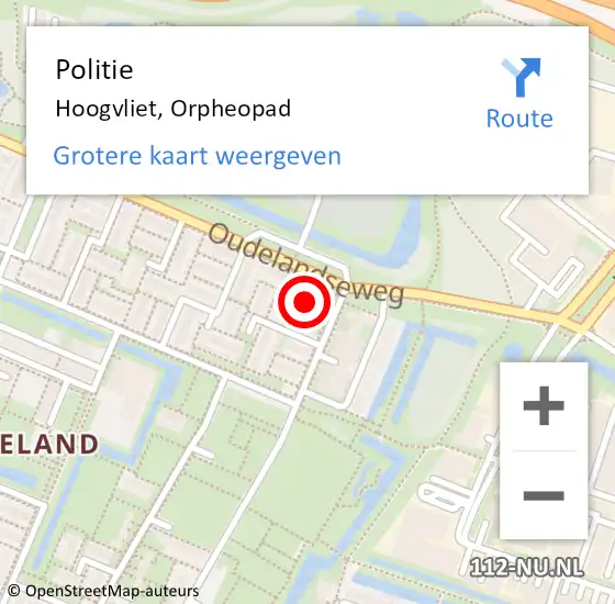 Locatie op kaart van de 112 melding: Politie Hoogvliet, Orpheopad op 19 mei 2023 16:57