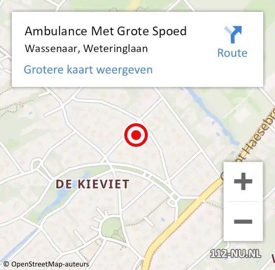 Locatie op kaart van de 112 melding: Ambulance Met Grote Spoed Naar Wassenaar, Weteringlaan op 19 mei 2023 17:02