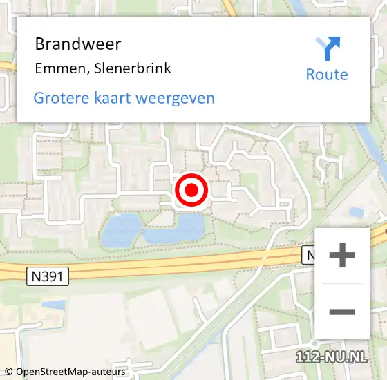 Locatie op kaart van de 112 melding: Brandweer Emmen, Slenerbrink op 19 mei 2023 17:10