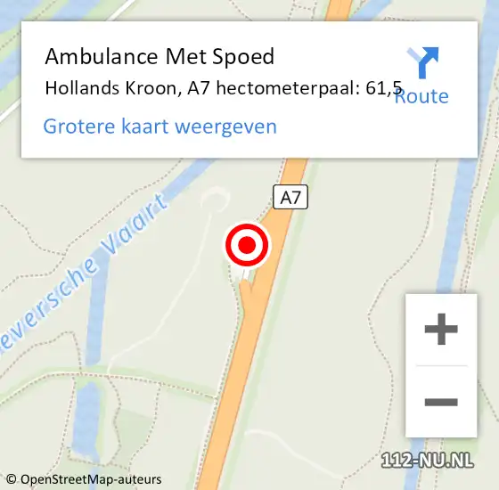 Locatie op kaart van de 112 melding: Ambulance Met Spoed Naar Hollands Kroon, A7 hectometerpaal: 61,5 op 19 mei 2023 17:59