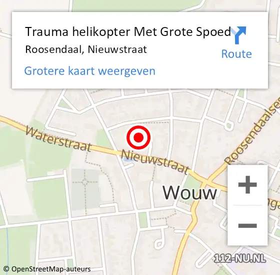 Locatie op kaart van de 112 melding: Trauma helikopter Met Grote Spoed Naar Roosendaal, Nieuwstraat op 19 mei 2023 18:10