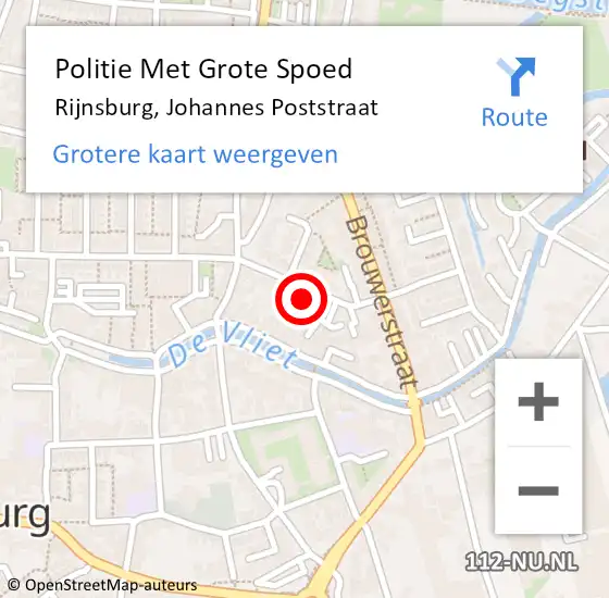 Locatie op kaart van de 112 melding: Politie Met Grote Spoed Naar Rijnsburg, Johannes Poststraat op 19 mei 2023 18:22