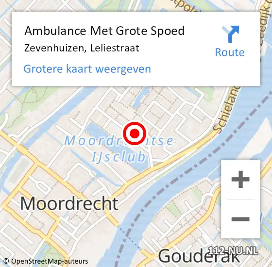 Locatie op kaart van de 112 melding: Ambulance Met Grote Spoed Naar Zevenhuizen, Leliestraat op 19 mei 2023 18:34