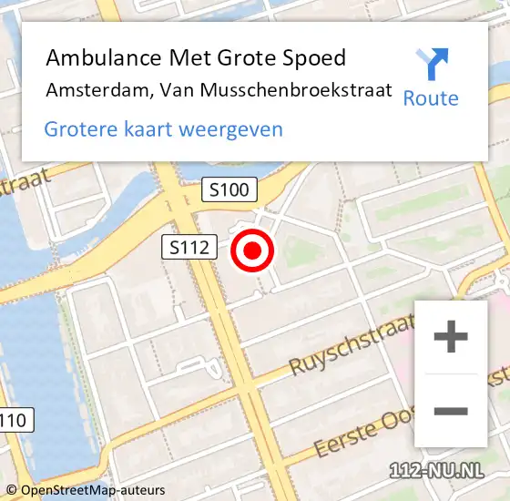 Locatie op kaart van de 112 melding: Ambulance Met Grote Spoed Naar Amsterdam, Van Musschenbroekstraat op 19 mei 2023 18:52