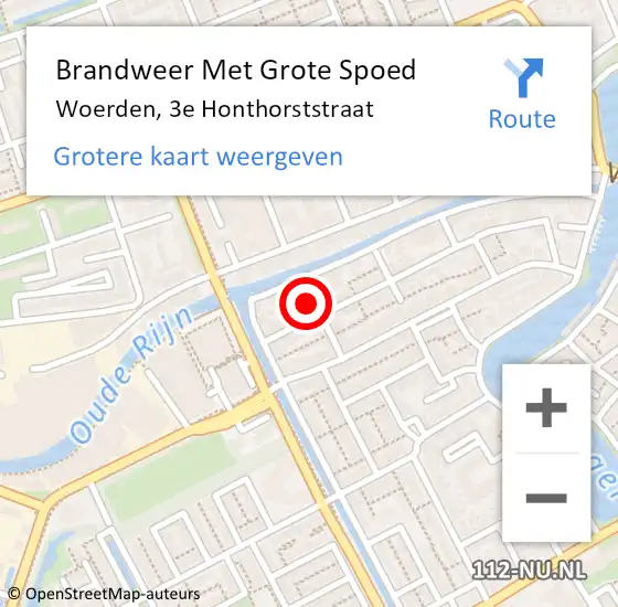 Locatie op kaart van de 112 melding: Brandweer Met Grote Spoed Naar Woerden, 3e Honthorststraat op 19 mei 2023 19:12