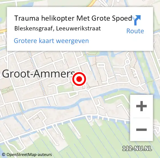 Locatie op kaart van de 112 melding: Trauma helikopter Met Grote Spoed Naar Bleskensgraaf, Leeuwerikstraat op 19 mei 2023 19:15