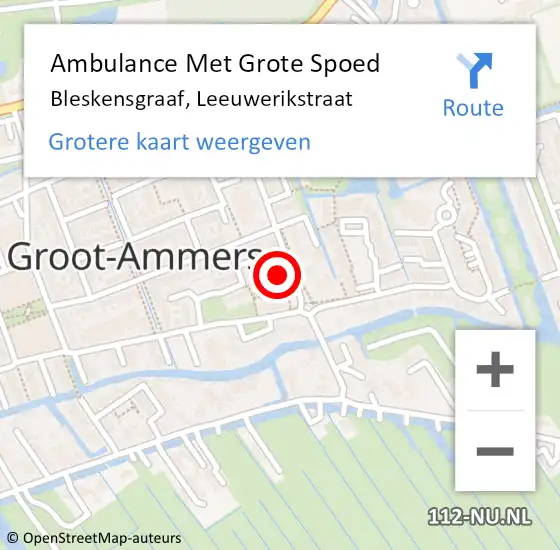 Locatie op kaart van de 112 melding: Ambulance Met Grote Spoed Naar Bleskensgraaf, Leeuwerikstraat op 19 mei 2023 19:16